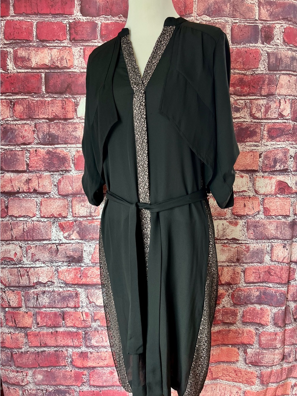 BCBGMaxAzria Runway Kaye 100% Silk Lace Panel Midi Shirt Dress Size XXS